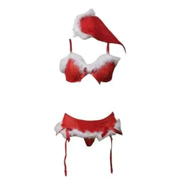 Christmas Sexy Lingerie for Women 2023 Sexy Red Velvet Santa 3 Piece Lingerie Set Fluffy Furry Bra and Panty with Cape Lingerie for Women Naughty Cosplay Costume Women's Exotic Lingerie Sets