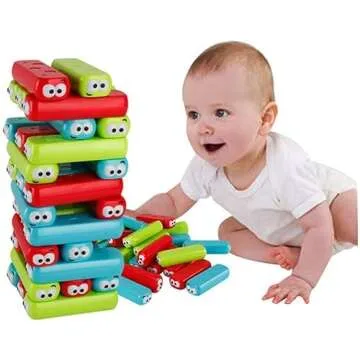 wonuu Timber Tower Block Stacking Game Colored Cartoon Plastic Building Blocks Board Educational Toy...