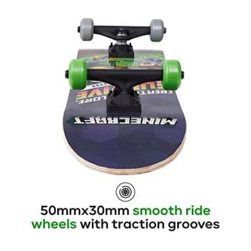 Sakar Minecraft 31 inch Skateboard, 9-ply Maple Deck Skate Board for Cruising, Carving, Tricks and Downhill
