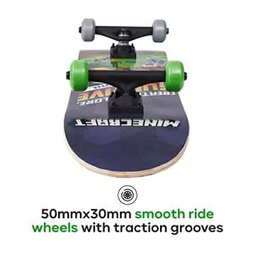 Sakar Minecraft 31 inch Skateboard, 9-ply Maple Deck Skate Board for Cruising, Carving, Tricks and Downhill