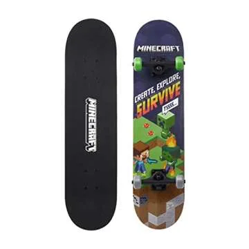 Sakar Minecraft 31 inch Skateboard, 9-ply Maple Deck Skate Board for Cruising, Carving, Tricks and Downhill