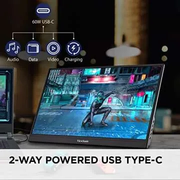 ViewSonic VX1755 17 Inch 1080p Portable IPS Gaming Monitor with 144Hz, AMD FreeSync Premium, 2 Way Powered 60W USB C, Mini HDMI, and Built-in Stand with Magnetic Cover