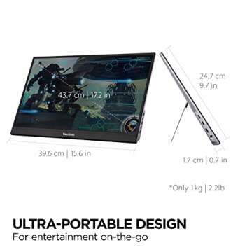 ViewSonic VX1755 17 Inch 1080p Portable IPS Gaming Monitor with 144Hz, AMD FreeSync Premium, 2 Way Powered 60W USB C, Mini HDMI, and Built-in Stand with Magnetic Cover