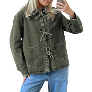 Stylish Women's Denim Jacket with Tie Front & Pockets - Fall Fashion Essential