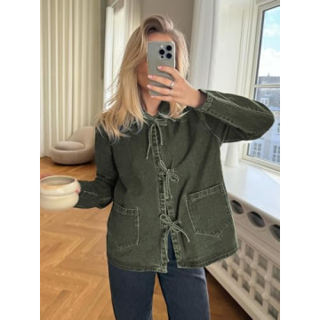 Trendy Women's Denim Jacket Tie Front Fall Fashion