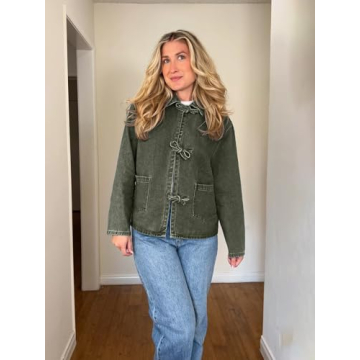 Trendy Women's Denim Jacket Tie Front Fall Fashion