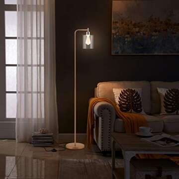 Acaxin Gold Tall LED Floor Lamp Included Bulb, Modern Standing Lamp with Hanging Glass Shade, Farmhouse Indoor Simple Floor Lamp, Industrial Pole Light for Living Room, Bedroom, Office, Home Decor
