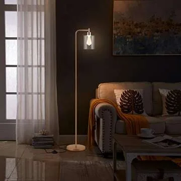 Acaxin Gold Tall LED Floor Lamp Included Bulb, Modern Standing Lamp with Hanging Glass Shade, Farmhouse Indoor Simple Floor Lamp, Industrial Pole Light for Living Room, Bedroom, Office, Home Decor