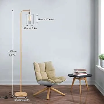 Acaxin Gold Tall LED Floor Lamp Included Bulb, Modern Standing Lamp with Hanging Glass Shade, Farmhouse Indoor Simple Floor Lamp, Industrial Pole Light for Living Room, Bedroom, Office, Home Decor