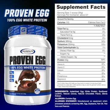 Gaspari Nutrition Proven Egg, 100% Egg White Protein, 25g Protein, Keto Friendly, Dairy Free, Lactos...