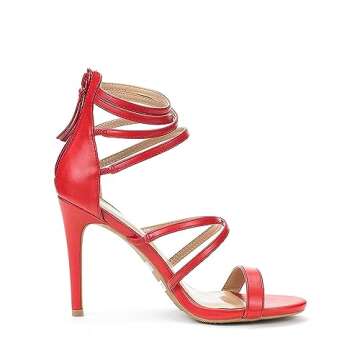 DREAM PAIRS Women's Show Red Pu High Heel Dress Pump Sandals - 7.5 M US