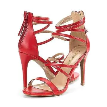 DREAM PAIRS Women's Show Red Pu High Heel Dress Pump Sandals - 7.5 M US