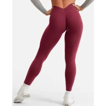 VOYJOY V Back Scrunch Butt Workout Leggings Women's Seamless Gym Yoga High Waist Wine Red