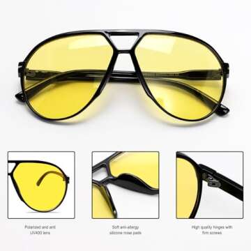 GUVIVI Retro Aviator Sunglasses for Women Men Oversized Classic 70s Vintage Trendy Square Aviators Set Tortoise Sun Glasses