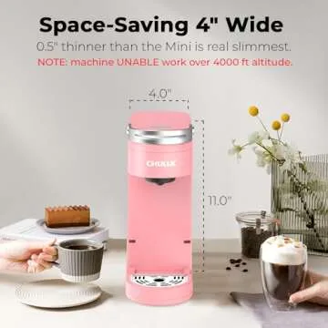CHULUX Slim Single Serve Coffee Maker for K Cup Pods, One Cup Coffee Maker Fits 7.3" Travel Mugs, Coffee Machine with 6 to 12oz Brew Sizes, Salmon Pink