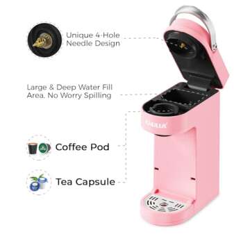 CHULUX Slim Single Serve Coffee Maker for K Cup Pods, One Cup Coffee Maker Fits 7.3" Travel Mugs, Coffee Machine with 6 to 12oz Brew Sizes, Salmon Pink