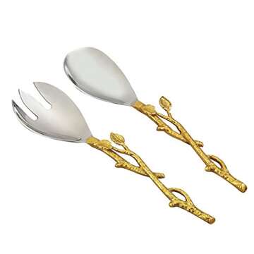 Elegance Golden Vine Salad Server Set, 12-Inch, Silver Gold