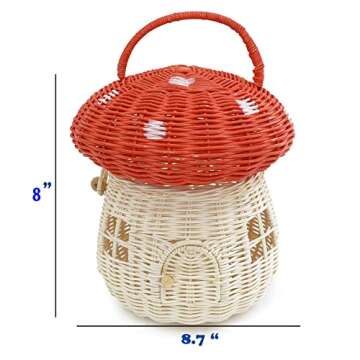 KOLWOVEN Mushroom Basket- Mushroom Home Decor Box With lid Shelves- Rattan Mushroom Newborn Photogra...