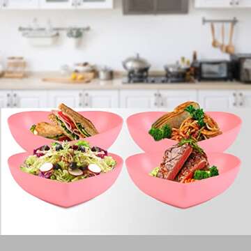 XUEJUN Bamboo Fiber Big Heart-shaped Bowls pink Deep Heart Plates Salad Bowl/Fruit Bowl for Desserts/Pasta/Dinner, 9.7inch