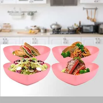 XUEJUN Bamboo Fiber Big Heart-shaped Bowls pink Deep Heart Plates Salad Bowl/Fruit Bowl for Desserts/Pasta/Dinner, 9.7inch