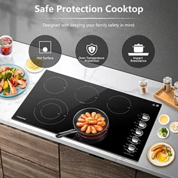 AMZCHEF Electric Cooktop 36 inch Built-in Electric Stove Burner with 5 Burners,8900W Power Control by Knob,Ceramic Electric Stove with Hot Surface Indicator,220V-240V