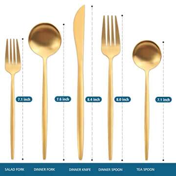 OPOLIA 30-Piece Matte Gold Silverware Set for 6, Stainless Steel Flatware Cutlery Set, For Home Kitc...