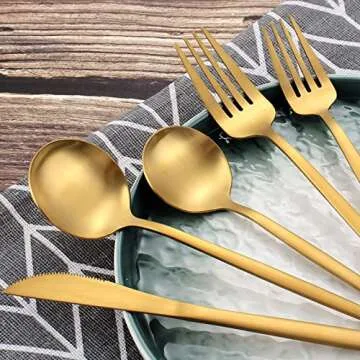 OPOLIA 30-Piece Matte Gold Silverware Set for 6, Stainless Steel Flatware Cutlery Set, For Home Kitchen Restaurant Hotel, Dishwasher Safe