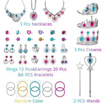 WATINC 51Pcs Princess Jewelry Toy Set for Kids Dress Up