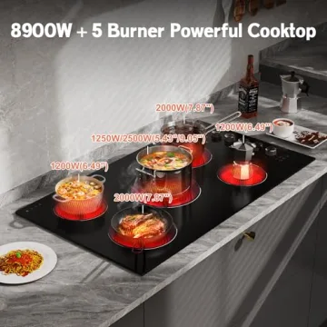 36 Inch Electric Cooktop 5 burner Karienvir, 8900W Built-in Electric Stove Top, Cooktop 36" with Dou...