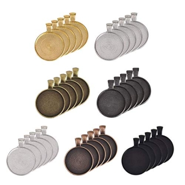 LANBEIDE 70 Pieces 7 Colors Pendant Trays Round Bezel Blanks for Jewelry Making, Metal Alloy Cabocho...
