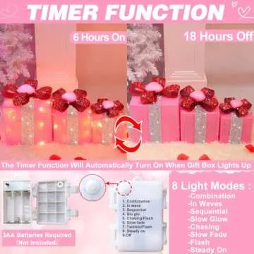 LED Pink Christmas Gift Boxes with Timer and Modes
