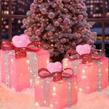 LED Pink Christmas Gift Boxes with Timer and Modes