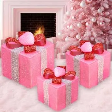 LED Pink Christmas Gift Boxes with Timer and Modes