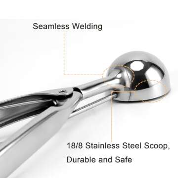 Small Cookie Scoop, 1 tablespoon/ 15 ml, 1 13/32 inches / 36 mm Ball, 18/8 Stainless Steel, Secondary Polishing