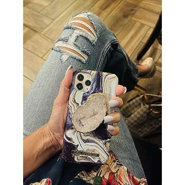 Grips by CRYSTALFY Clear Quartz Druzy Raw with Openings Crystal Phone Grip Holder & Expanding Kickstand - Natural Gemstone Swappable Top Accessory for iPhone, iPad, Kindle & Mobile Devices