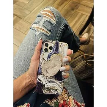 Grips by CRYSTALFY Clear Quartz Druzy Raw with Openings Crystal Phone Grip Holder & Expanding Kickstand - Natural Gemstone Swappable Top Accessory for iPhone, iPad, Kindle & Mobile Devices