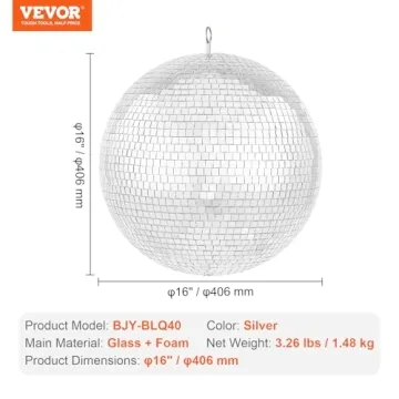 VEVOR Mirror Disco Ball, 16 Inch Party Mirror Ball with Hanging Ring, Large Lightning Disco Ball Party Decorations, Ideal for DJ Club, Stage, Wedding, Birthday, Christmas, New Years Celebration