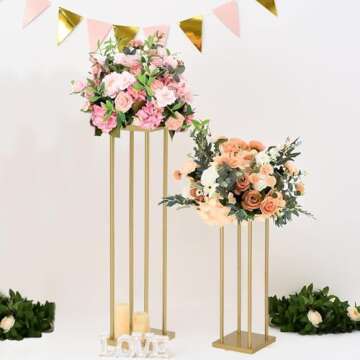Vincidern 4PCs Gold Flower Stand Centerpieces for Wedding Table Decorations, Metal Flower Stand Metal for Wedding Road Centerpieces, Events, Party Display Stand(31.5in Tall)