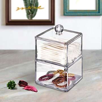 Modern Square Qtip Holder Acrylic Bathroom Vanity Countertop Storage Organizer Canister Jar for Cott...