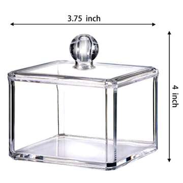 Modern Square Qtip Holder Acrylic Bathroom Vanity Countertop Storage Organizer Canister Jar for Cotton Swabs, Rounds, Balls, Makeup Sponges, Bath Salts - 2 Pack - Clear