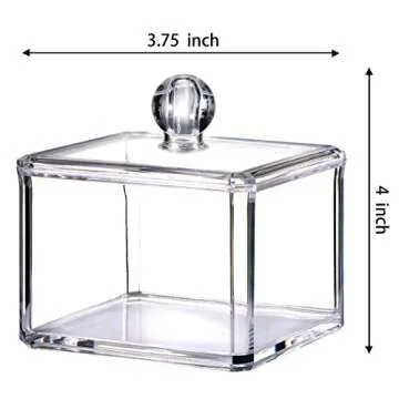 Modern Square Qtip Holder Acrylic Bathroom Vanity Countertop Storage Organizer Canister Jar for Cotton Swabs, Rounds, Balls, Makeup Sponges, Bath Salts - 2 Pack - Clear