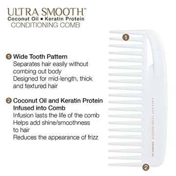 Cricket Ultra Smooth Coconut Conditioning Comb – Infused with Coconut Oil & Keratin for Frizz-Free Shine and Hydration, Ideal for Mid-Length, Thick, and Textured Hair