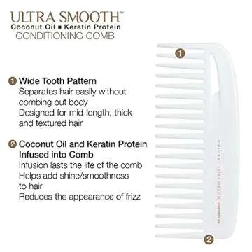 Cricket Ultra Smooth Coconut Conditioning Comb – Infused with Coconut Oil & Keratin for Frizz-Free Shine and Hydration, Ideal for Mid-Length, Thick, and Textured Hair
