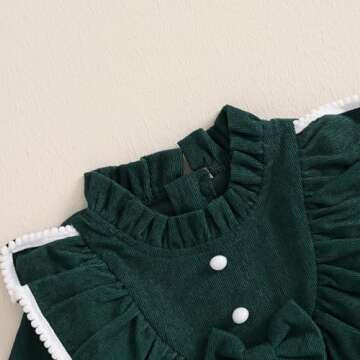 Toddler Girl Fall Winter Clothes Corduroy Ruffle Long Sleeve Vintage Princess Dress 1T 2T 3T 4T 5T Little Girl Outfit (Green, 2-3 Years)
