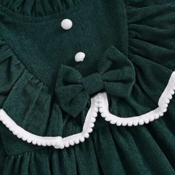 Toddler Girl Fall Winter Clothes Corduroy Ruffle Long Sleeve Vintage Princess Dress 1T 2T 3T 4T 5T Little Girl Outfit (Green, 2-3 Years)
