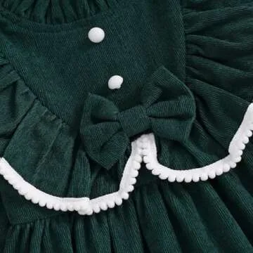 Toddler Girl Fall Winter Clothes Corduroy Ruffle Long Sleeve Vintage Princess Dress 1T 2T 3T 4T 5T Little Girl Outfit (Green, 2-3 Years)