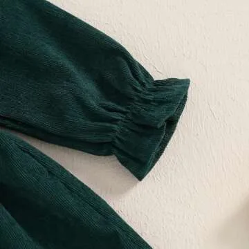 Toddler Girl Fall Winter Clothes Corduroy Ruffle Long Sleeve Vintage Princess Dress 1T 2T 3T 4T 5T Little Girl Outfit (Green, 2-3 Years)