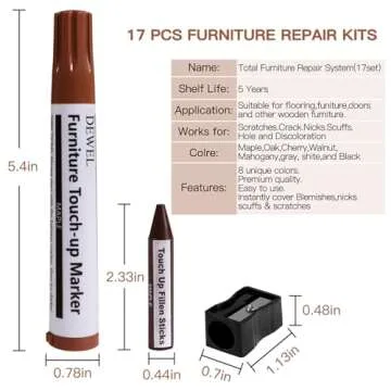 DEWEL Furniture Markers Touch Up, Upgrade Wood Furniture Repair Kit, Premium Wood Scratch Repair Markers and Wax Sticks for Wood Stains Scratches Hardwood Wooden Floors Tables, Set of 17