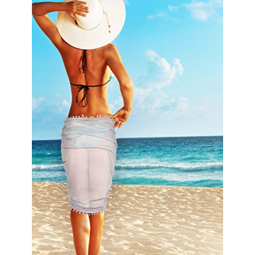 Boao 2 Pieces Women Sarong Coverups Long Sarong Plus Size Beach Wrap with Tassel Chiffon Swimsuit(Black, Grey)