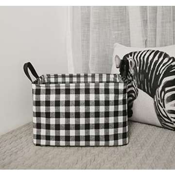 KUNRO Rectangle Toy Bin Waterproof storage organizer for Nursery Hamper Home decor Closet Kids Bedroom Laundry Baby Gift Shelf Baskets(Black grid)